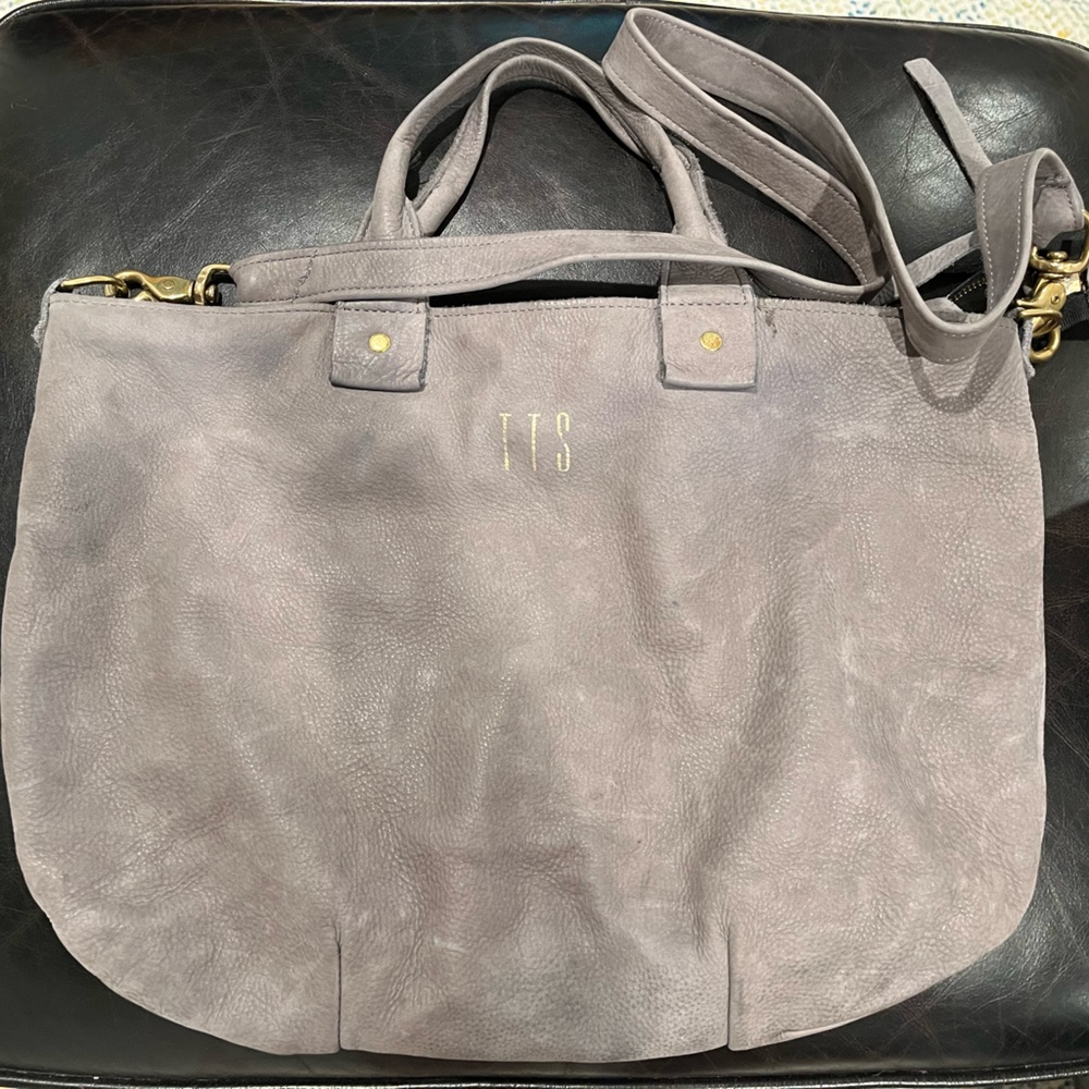 Clare Vivier Clare V. Monogrammed Gray Leather Messenger Bag